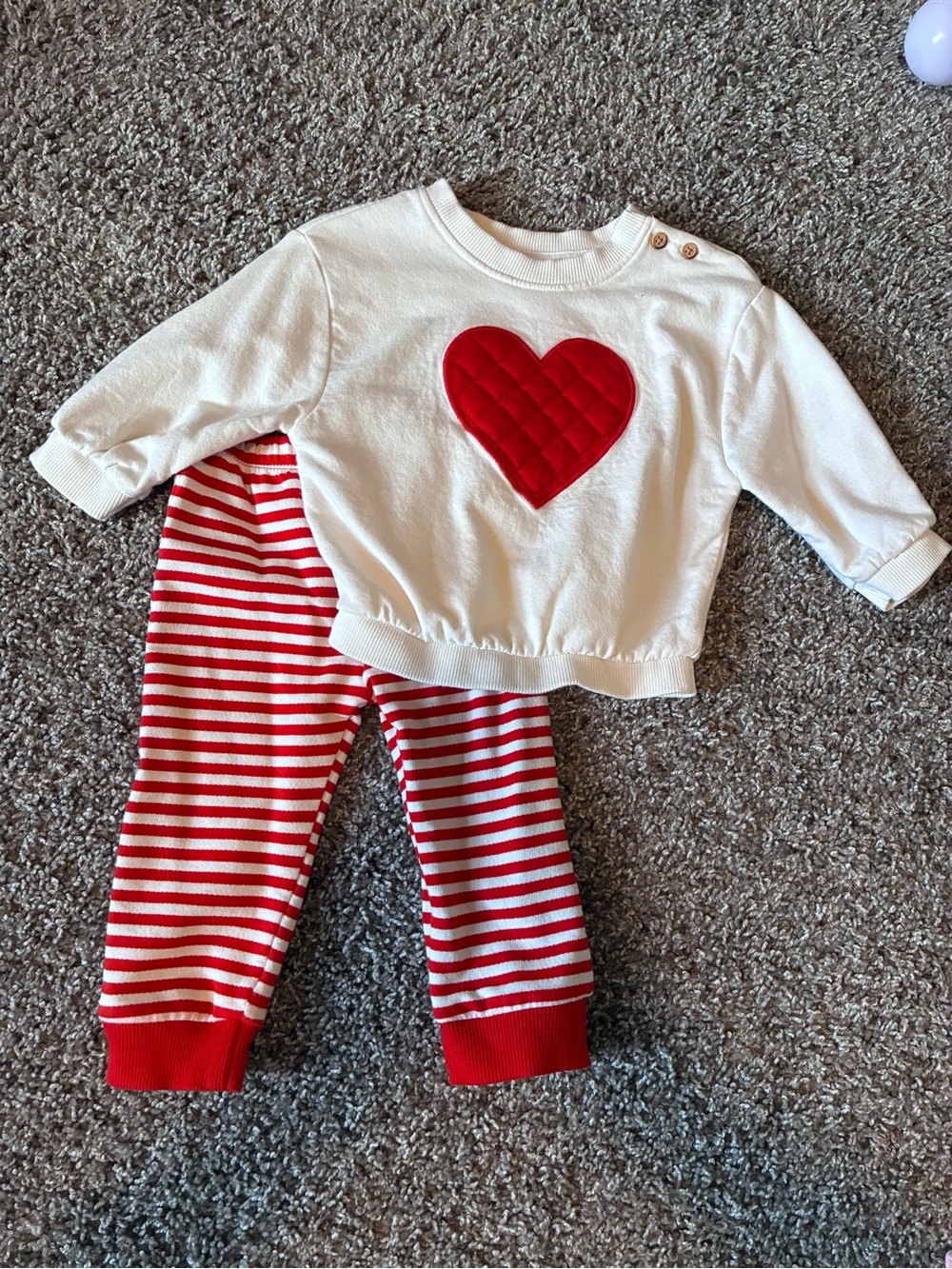 Cat & Jack Cream Top with Red Heart and Red/White Striped Pants